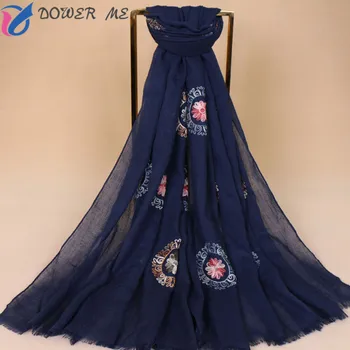 

Women Plain Embroider Floral Scarves With Tassel Lady Winter Thick Warm Pashmina Scarf High Quality Female Hijab Shawl Hot Sale
