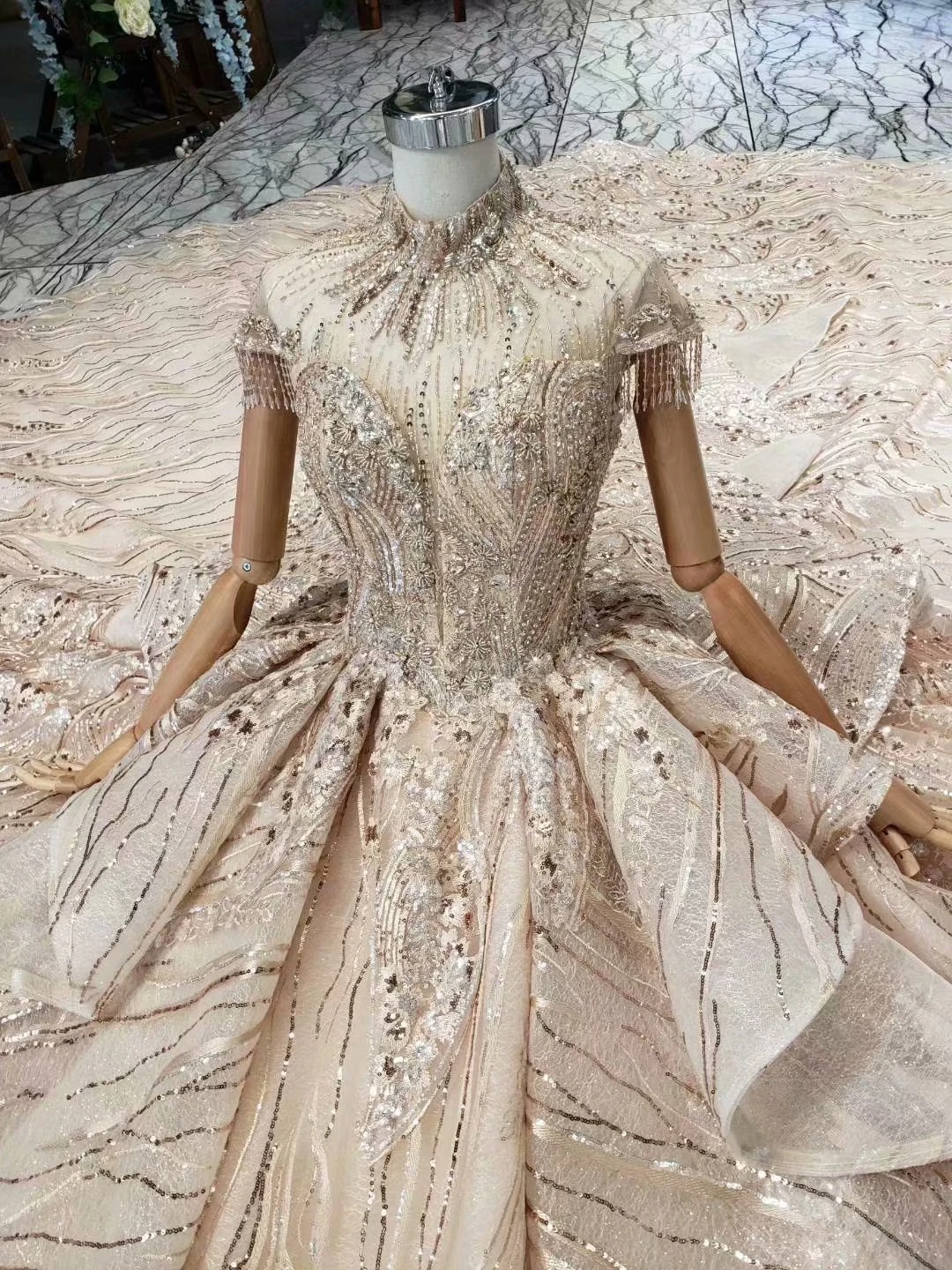 ТРАПЕЦИЕВИДНОЕ свадебное платье с короткими рукавами Vestidos De Novia винтажный расшитый бисером, с высоким воротником милое платье для невесты со шнуровкой сзади