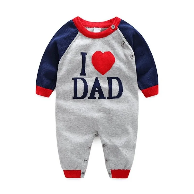 Myudi/ хлопковый Детский свитер пальто с надписью «i love dad Mom» для новорожденных цельнокроеный комбинезон для малышей, верхняя одежда для мальчиков и девочек