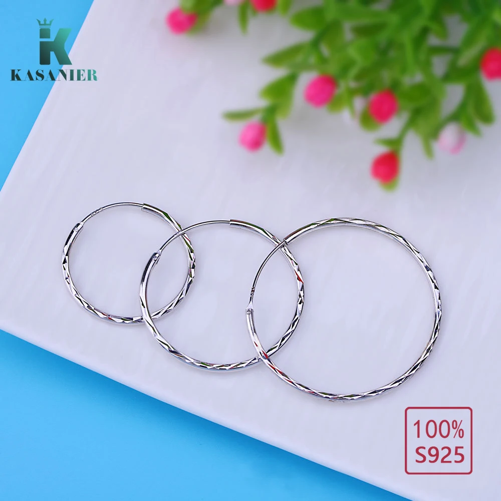 Для женщин 925 пробы серебряная серьга-кольцо 25-55mm круглая петля Подарочная коробка простая упаковка для Для женщин сексуальный Модные украшения kasanier