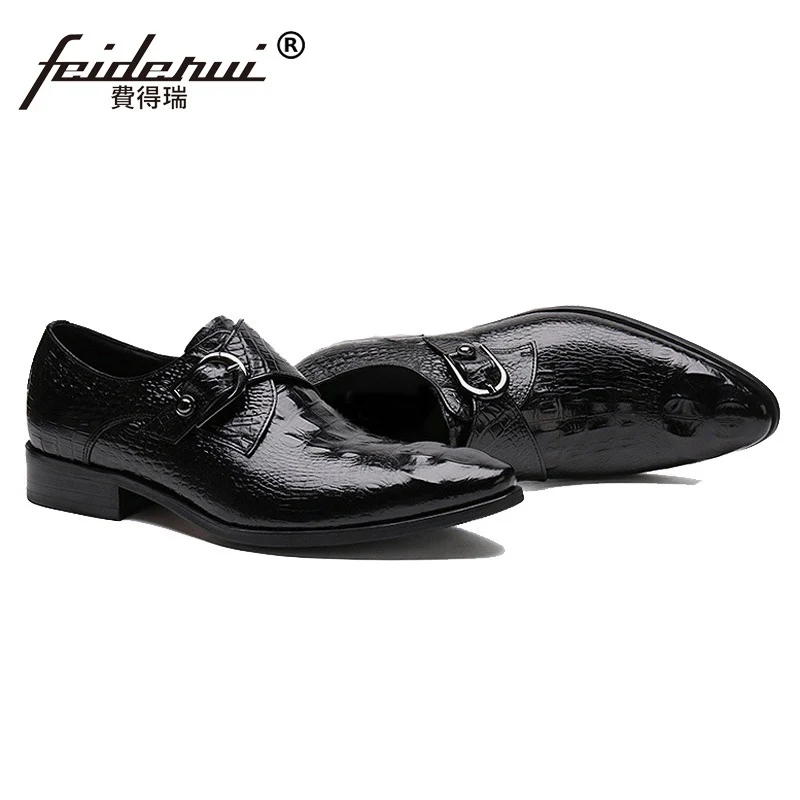 Vestir Genuíno Dos Apartamentos Do Italiano Zh53 Nova Crocodilo De Marca Pontas Chegada Noiva marrom Cinta Couro Oxfords Monge Preto Homens Pé Homem Dedo Sapatos nZaw8PxqaH