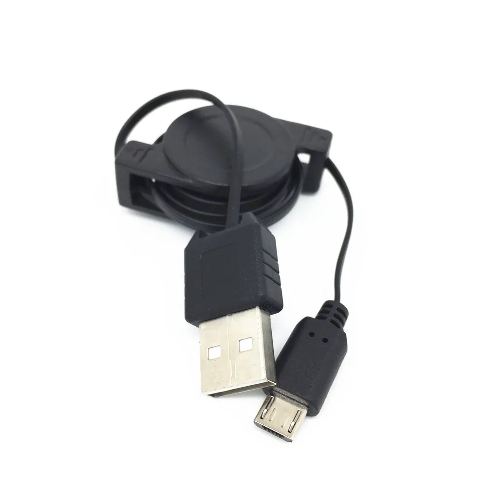 1PC Black Micro USB A to USB 2.0 B Male Retractable Cable Data Sync Charger Cord