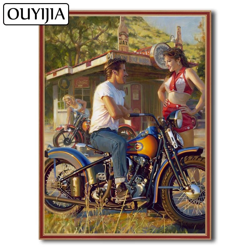 OUYIJIA 5D DIY Алмазная картина ретро Паровозик масло мультфильм красота мотоцикл