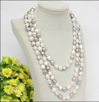 

natural 62" 12mm baroque white gray freshwater pearls necklace j10015^^^@^Noble style Natural Fine jewe FREE SHIPPING
