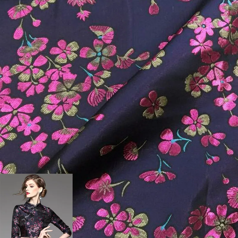 

CF460 Purple Florals Yarn-dyed Jacquard Brocade The European and American Style Spring and Autumn Coat Dress Cheongsam Fabrics
