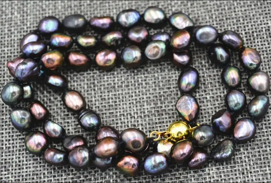

Women Jewelry 8-10mm black colors baroque pearl 43cm 17'' necklace real natural freshwater pearl cultured freshwater pearl