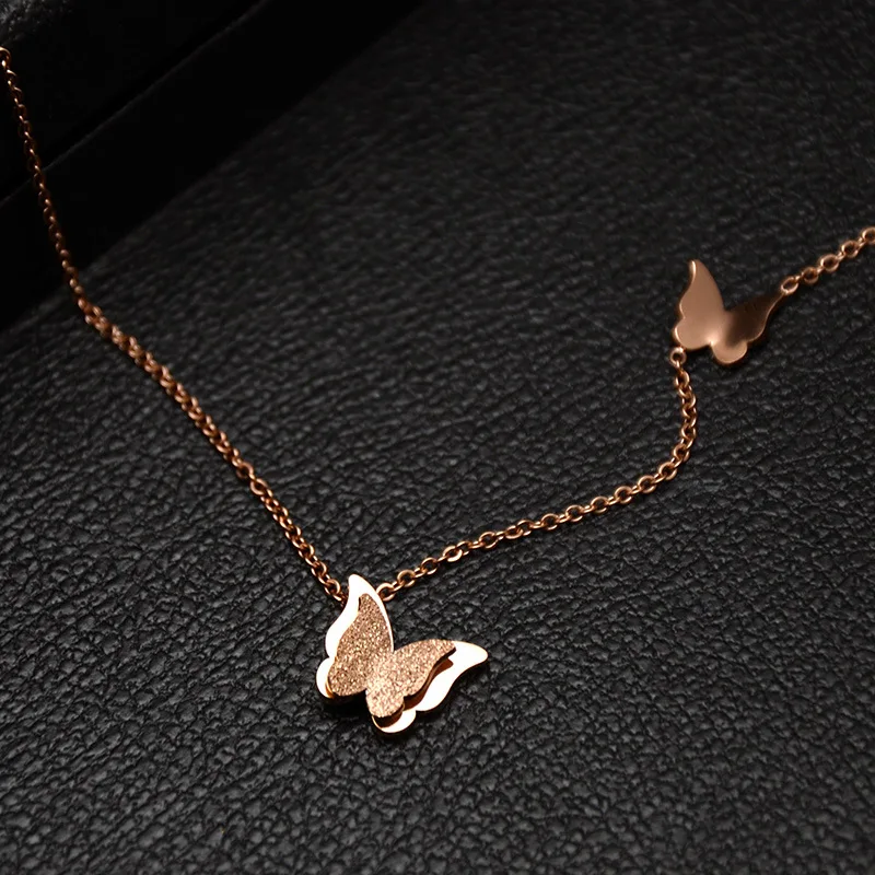 AMORUI Butterfly Trendy Pendant Necklace Rose Gold Choker Necklace Women Chain Necklace Fashion Women Stainless Steel Necklaces