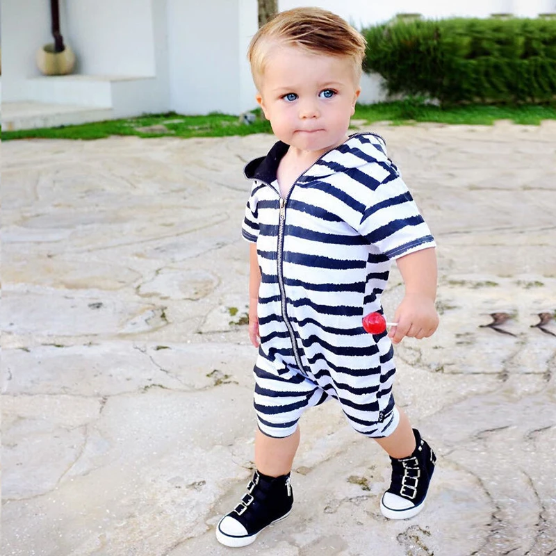 Cool Baby Boy Romper White Black Striped Cotton Baby Clothes For