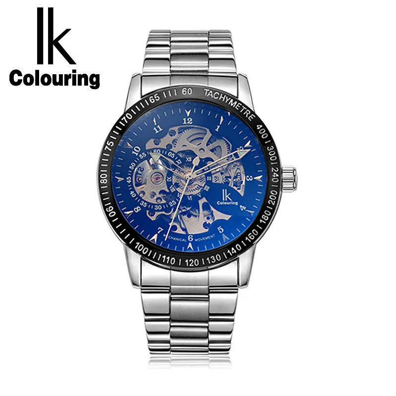 

Ik Colouring Multi Colors Luxury Stainless Steel Automatic Skeleton Self-wind Wristwatch Hollow Men's Male Watch with Gift Box