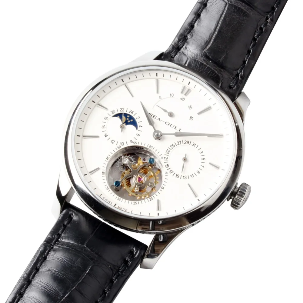 Механические часы Seagull Tourbillon, запас мощности, индикатор дня и ночи, ручные мужские часы 818,937 с сертификационной бумагой