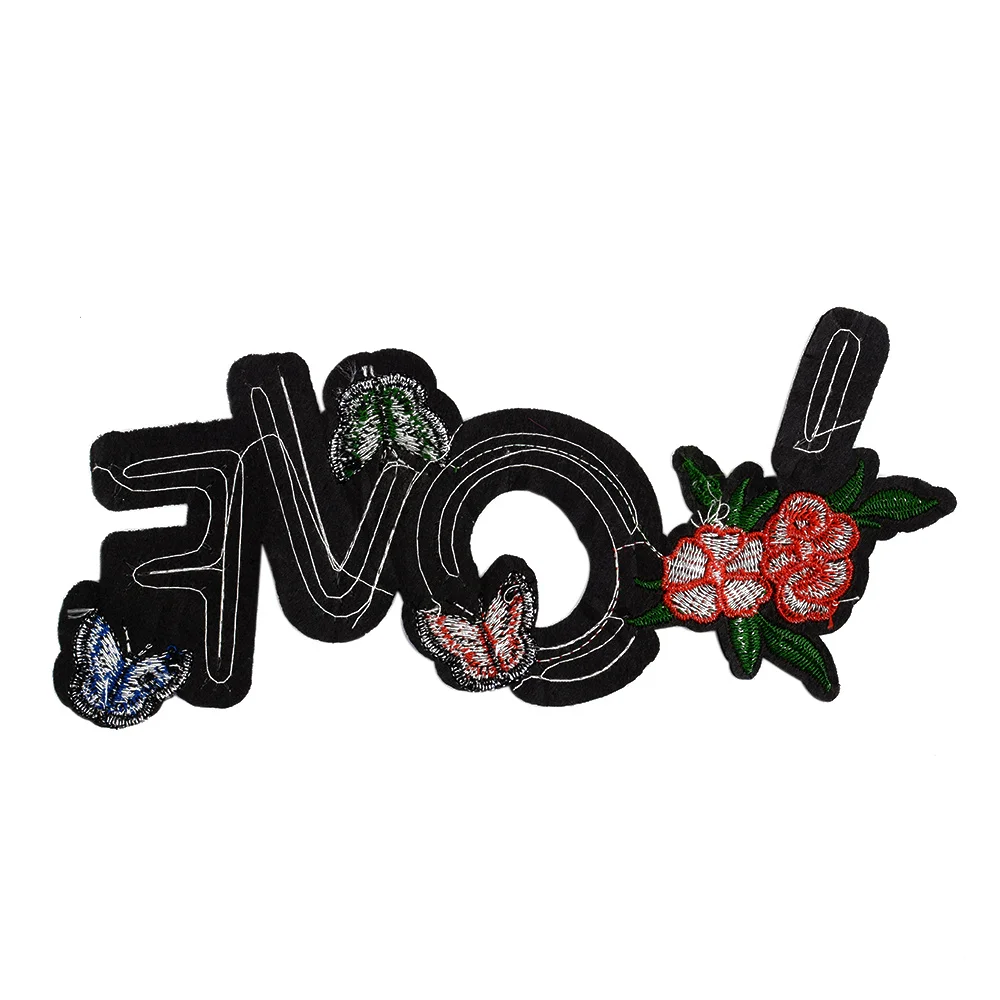 

Sequins Love with Butterfly Flowers Patches for Clothing Motif Applique Embroidered Sticker Iron on DIY Garment Clothes