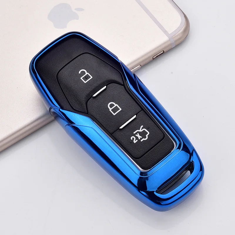 ТПУ Автомобиль Smart Remote Key случае автомобильной защитный ключ кожи в виде ракушки чехол для Ford Focus Mondeo Fiesta Taurus Ecosport Mustang - Название цвета: Синий