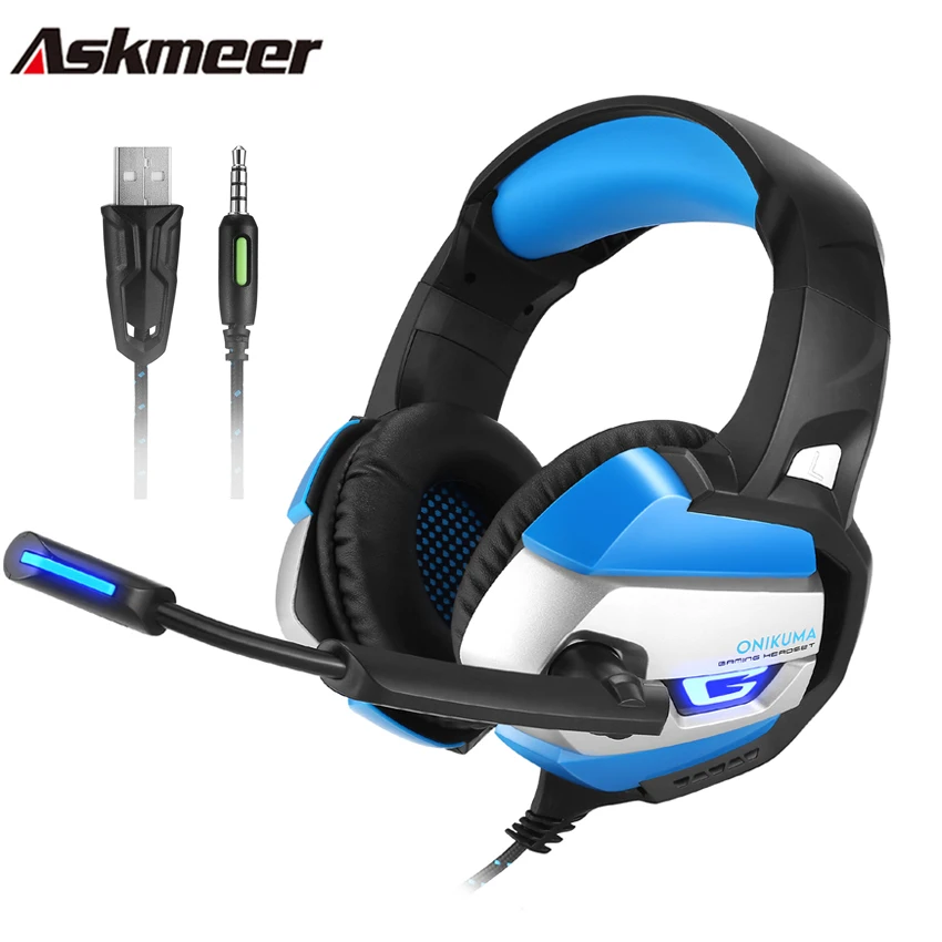 Askmeer Gaming Headset Gamer Best ecouteur Stereo Deep Bass PC Headphones with Microphone for PS4 New Xbox One fone de ouvido |