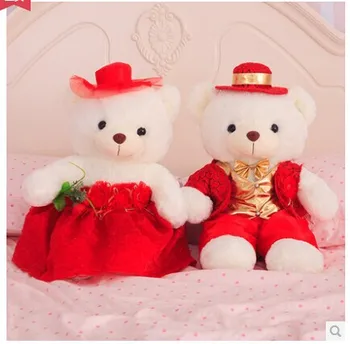 

about 40cm red weddding dress bears a pair plush toys , wedding gift t6295