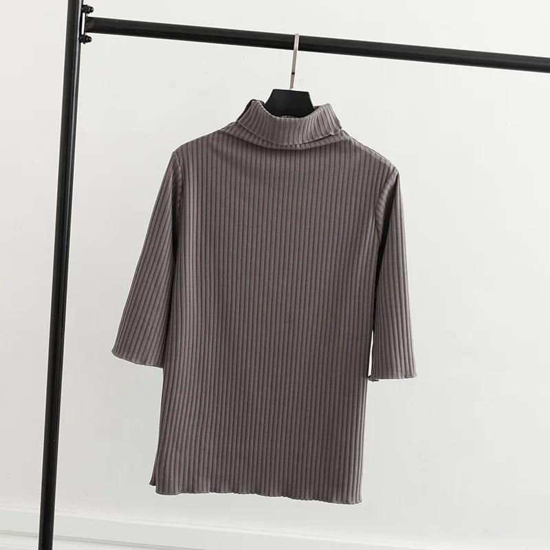 New Spring Sweaters Solid Pullovers Three Quarter Sleeve Casual Plus Size Turtleneck Knitted Sweater 3 Colors KKFY3067