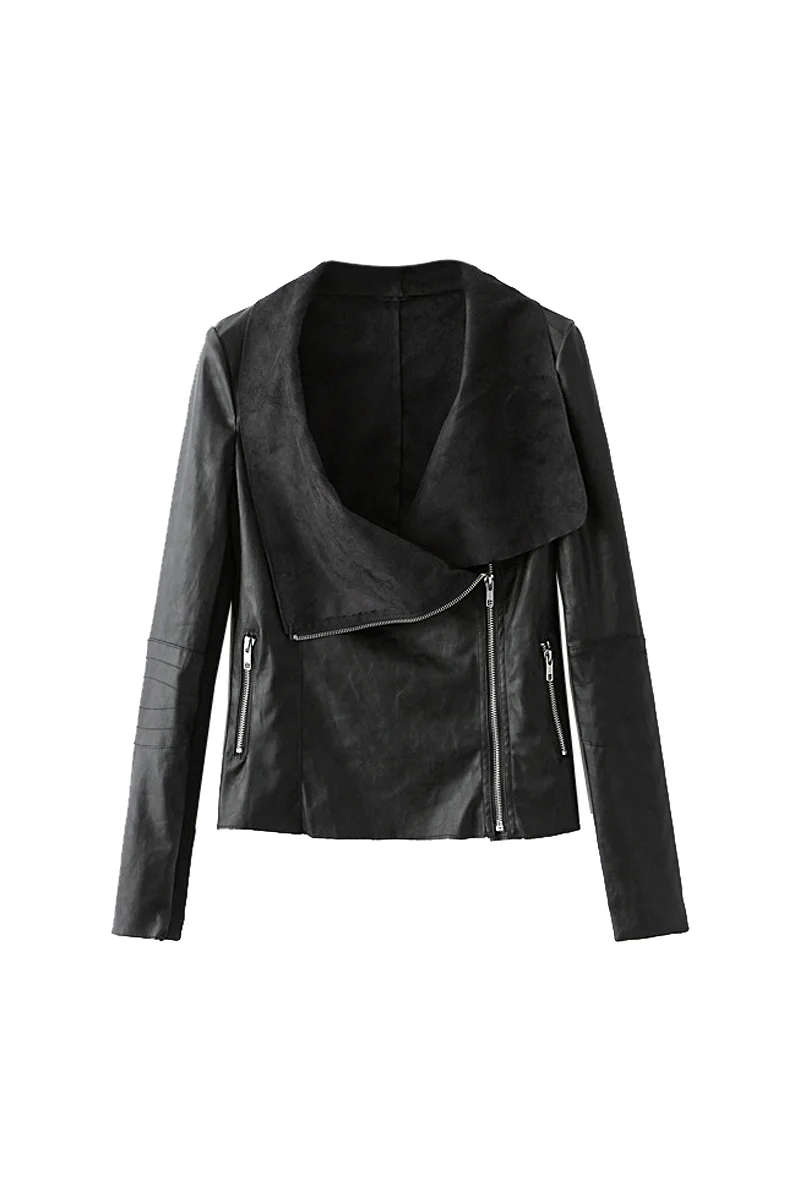 

TFGS Womens Slim Biker Motorcycle PU Soft Leather Zipper Jacket Coat