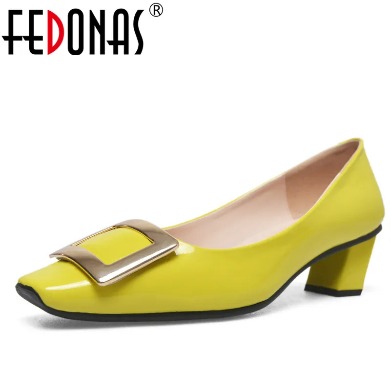 

FEDONAS1Fashion Women Basic Pumps Genuine Leather Spring Autumn High Heels Shoes Woman Square Toe Metal Decoration Shallow Shoes