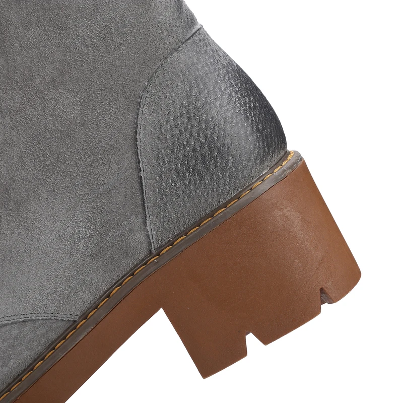 39 Marron Cheville Mode En Rond D'hiver Bottes Cuir Bout Carré À Talons Véritable 34 Dentelle Hauts Femmes up Salu gris Taille Hpnwx4q4