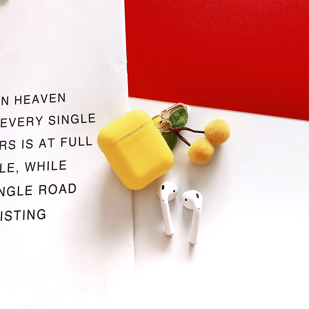 Cute Candy colors Plush Cherry Pendant For Apple New Airpods 2 Shockproof Case For Air Pods Charging Box TPU Silicone Cover Case