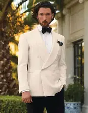 Latest Coat Pant Designs Ivory White Shawl Lapel Formal Double Breasted Custom Groom Wedding Suit For Men 2 Pieces Masculino C