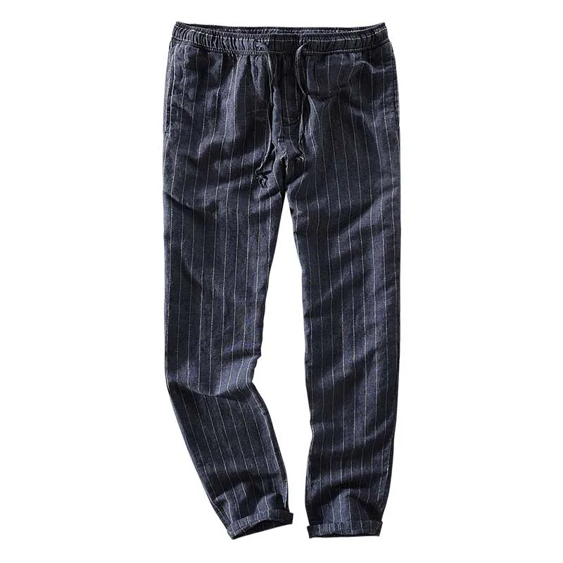 

Japan Style Summer Stripped Linen Pants Men Casual Hip Hop Harem Pants Elastic Waist Loose Baggy Leisure Trousers Male Joggers