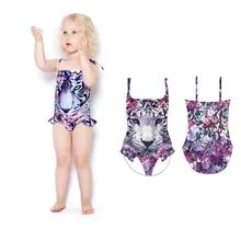 2016 one piece skirt swimsuit girls kids swim suit new models tiger printed with Briefs Bottom