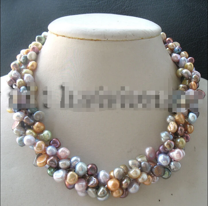

WOW! 4rows freshwater pearl baroque multicolor necklace