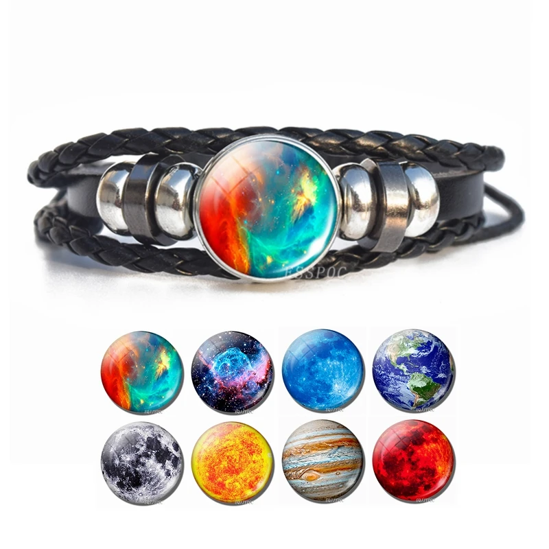 

Men Women Fashion Solar System Bracelet Galaxy Planet Space Charm Leather Bracelet Universe Jewelry Gift for Birthday