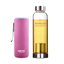 Oneday botella de agua jugo de vidrio taza de té taza de jugo de vidrio botellas de agua tazas de té mis botellas frasco portátil de color rosa