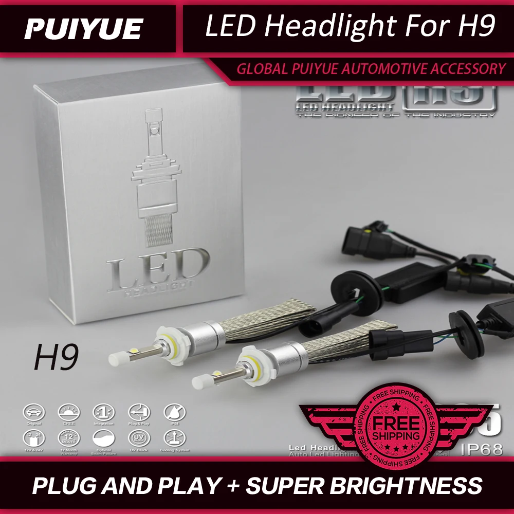 

PUIYUE Car Styling New 90W 11000lm H9 CREE Chips LED Headlight Fog Driving Light KIT 6000K White H1 H3 H4 H7 H8 H9 H10 9005 9006