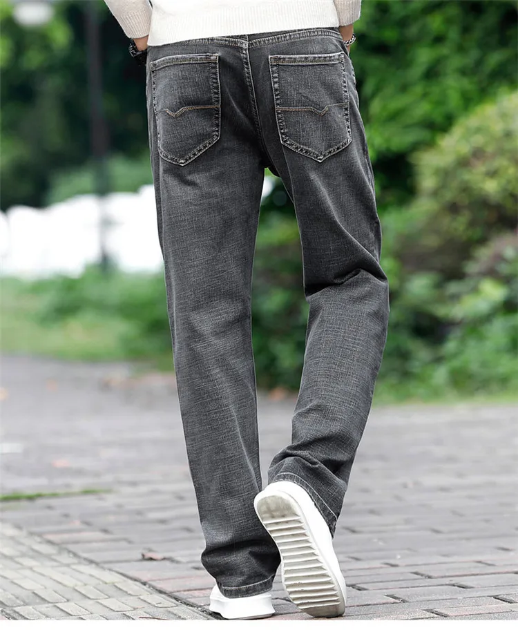 Летние новые мужские серые повседневные джинсы плюс размер 40 42 44 модные Стрейчевые тонкие джинсовые брюки мужские эластичные хлопковые джинсы для мужчин