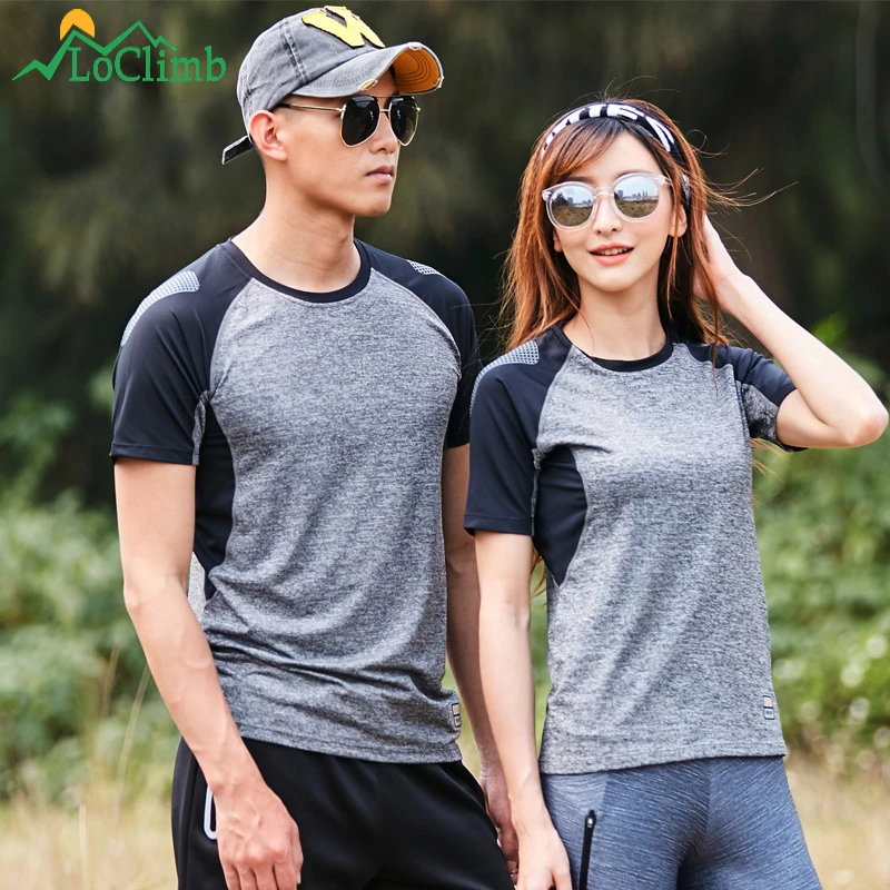 LoClimb Camiseta de senderismo elástica para hombre y mujer, camisa de secado para culturismo, Fitness, Trekking al aire pesca, deporte, AM268|Camisetas de -
