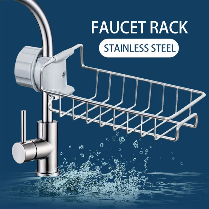 

Stainless Steel Faucet Sink Storage Rack Drain Basket Shower Rod Rack Hanging Storage Drain Storage Shelf Kitchen Organizer