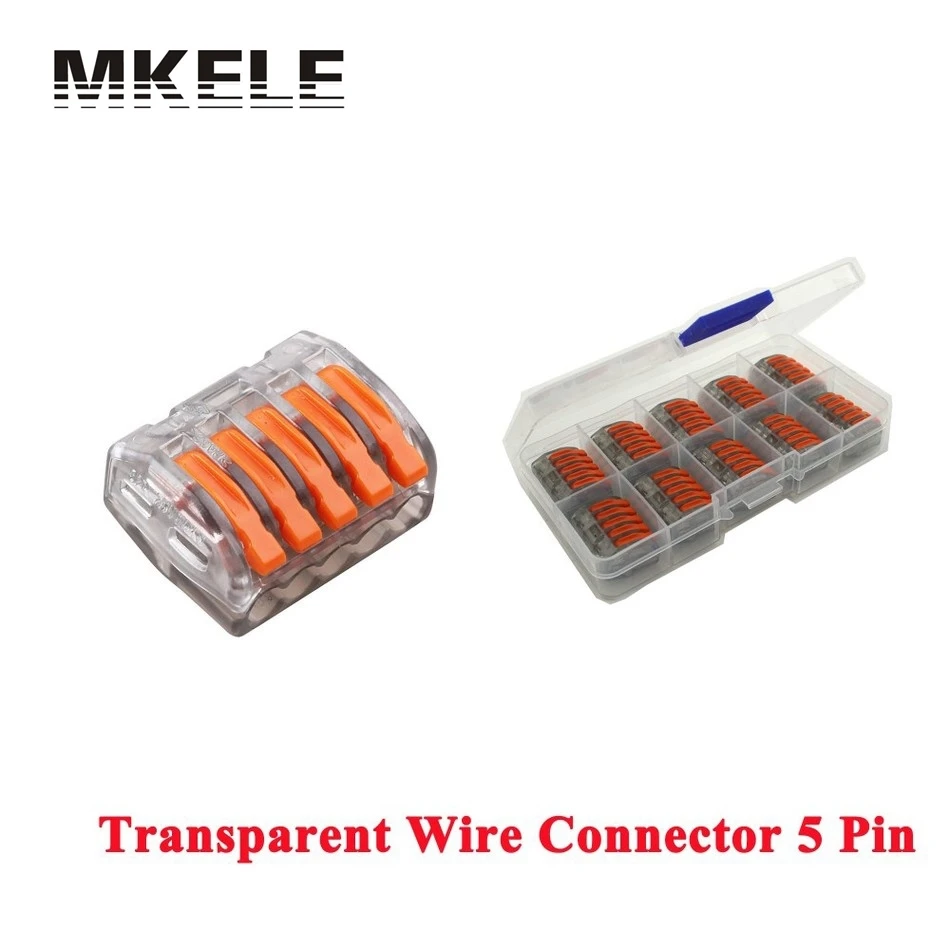 Hot Sale Wago 10pcs Transparent Universal Fast Wire Wiring Connector 5 Pin Mini Conductors Terminal Block
