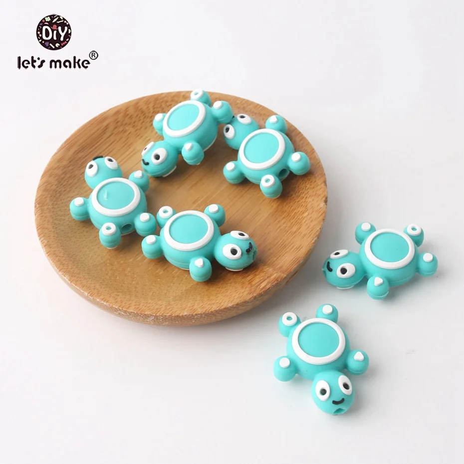 turquoise Let's Make/300 шт., детских силиконовых прорезывателей без бисфенола, мини-бусины в виде черепахи в форме ожерелья DIY, Силиконовые Детские Прорезыватели для зубов - Цвет: turquoise