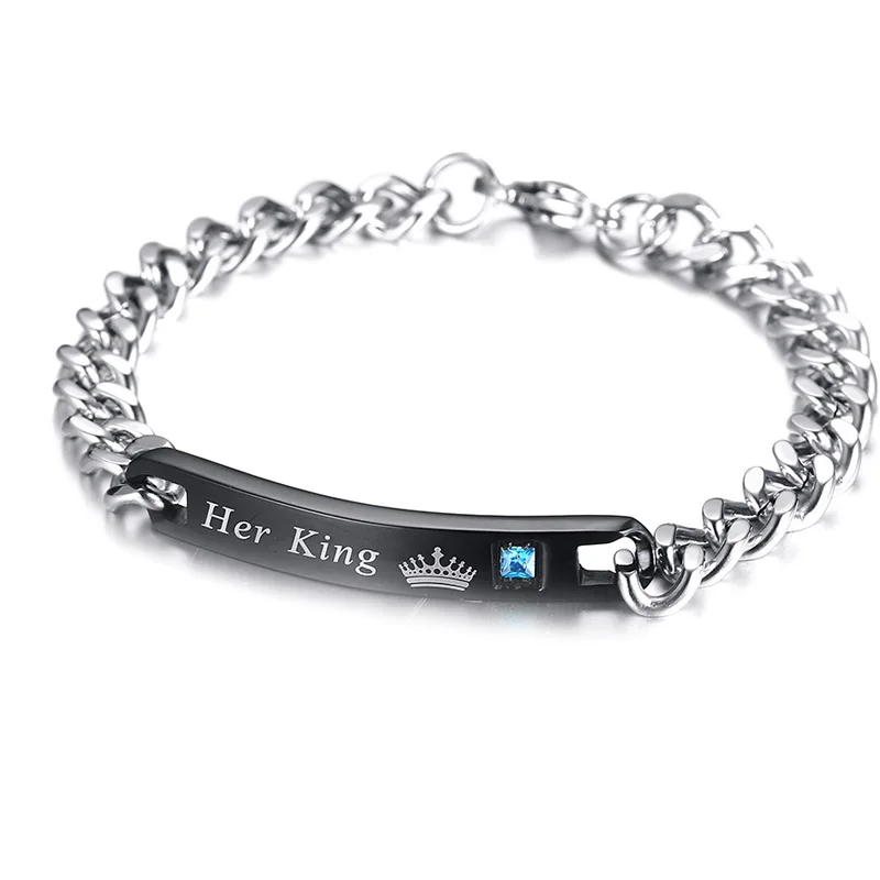 Браслеты Beichong Her King His Queen для влюбленных пар из нержавеющей стали критальные