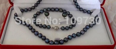 

Hot sell Noble- Jewelry 00908 8-9mm Black Pearl Necklace Earrings Bracelet SET Cultured Freshwater (A0423)
