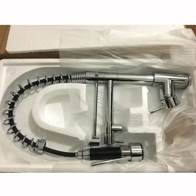 Commercial Style Double Spout Kitchen Faucet Pull Out Spray Sink Faucet Brass Mixer Tap (1010)