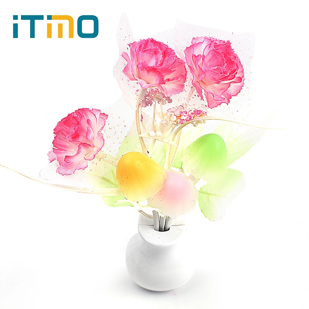 

iTimo Luminaria Home Bedroom Decoration Light Sensor LED Night Light Lamp Mushroom Flower Plant Colorful Lilac US Plug