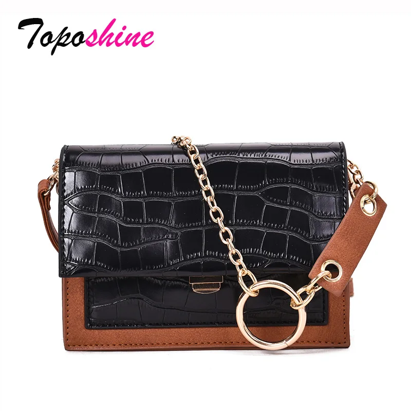 

Toposhine Crocodile Pattern Small Square Bag Female Fashion Stitching Hit Color High Quality Casual Wild Shoulder Messenger Bag