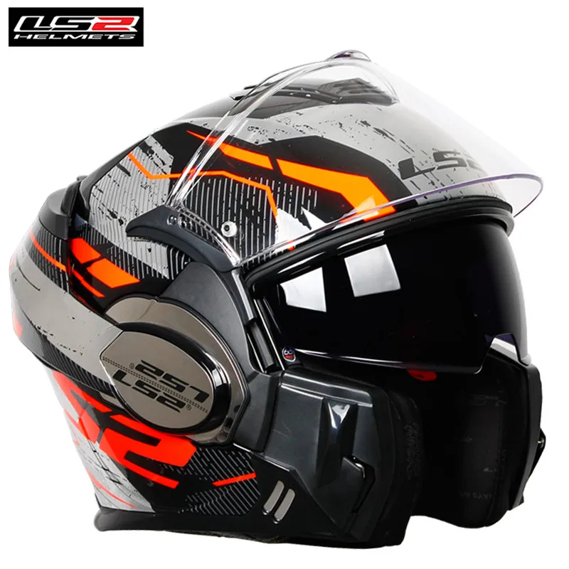 Roboto Orange LS2 Valiant откидной модульный мотоциклетный туристический Шлем Capacete каско шлем мото Открытый полный уход за кожей лица шлемы каск руля круизер - Цвет: Roboto Orange