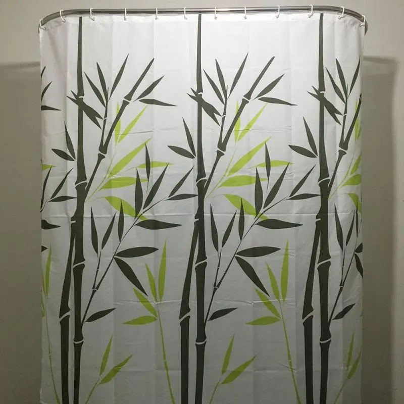 Bamboo Pattern Family Bathroom Shower Curtain Simple Polyester 12pcs