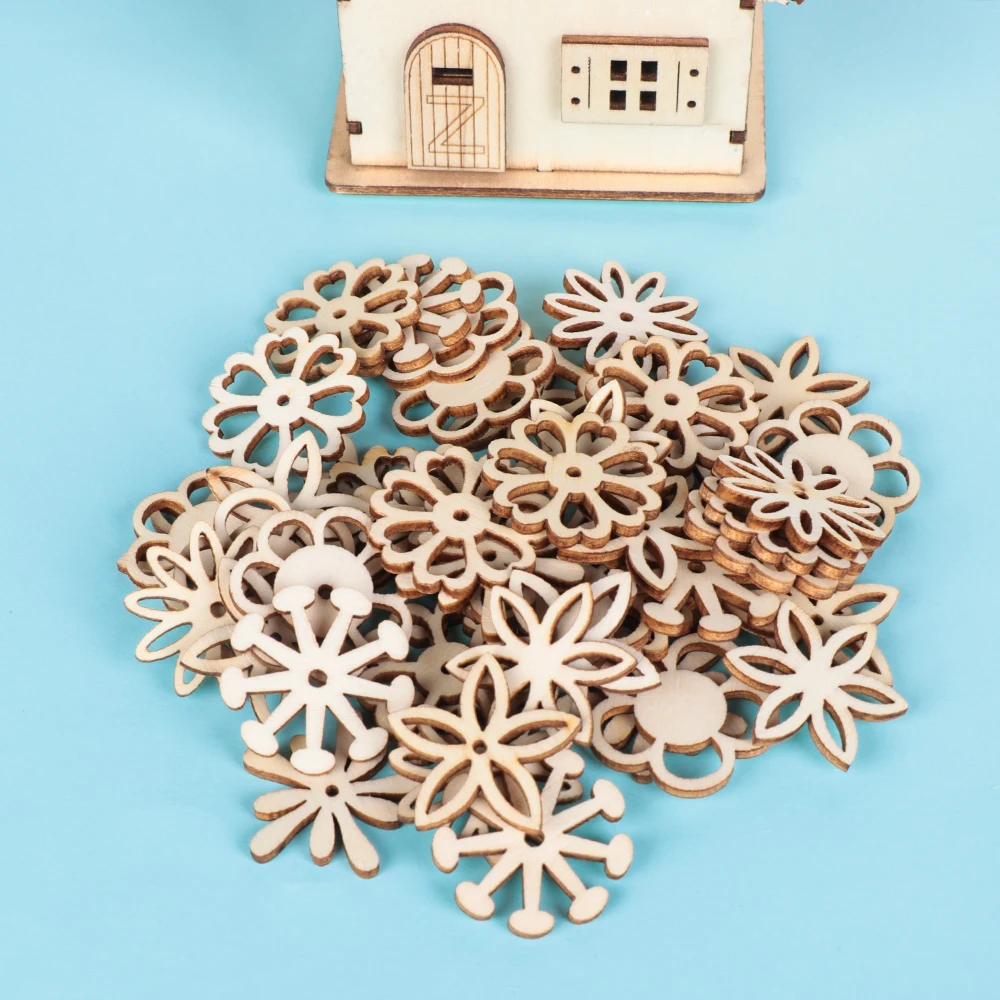 

50Pcs/Set Mixed Hollow Flower Pattern Nature Wooden Scrapbooking Art Collection Craft for Sewing Decor Handmade Accessories