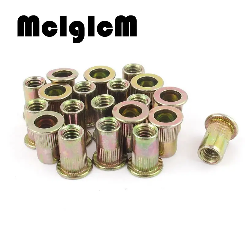 H050 20Pcs Rivet Nut M3 M4 M5 M6 M8 Zinc Plated Carbon Steel Knurled Nuts Flat