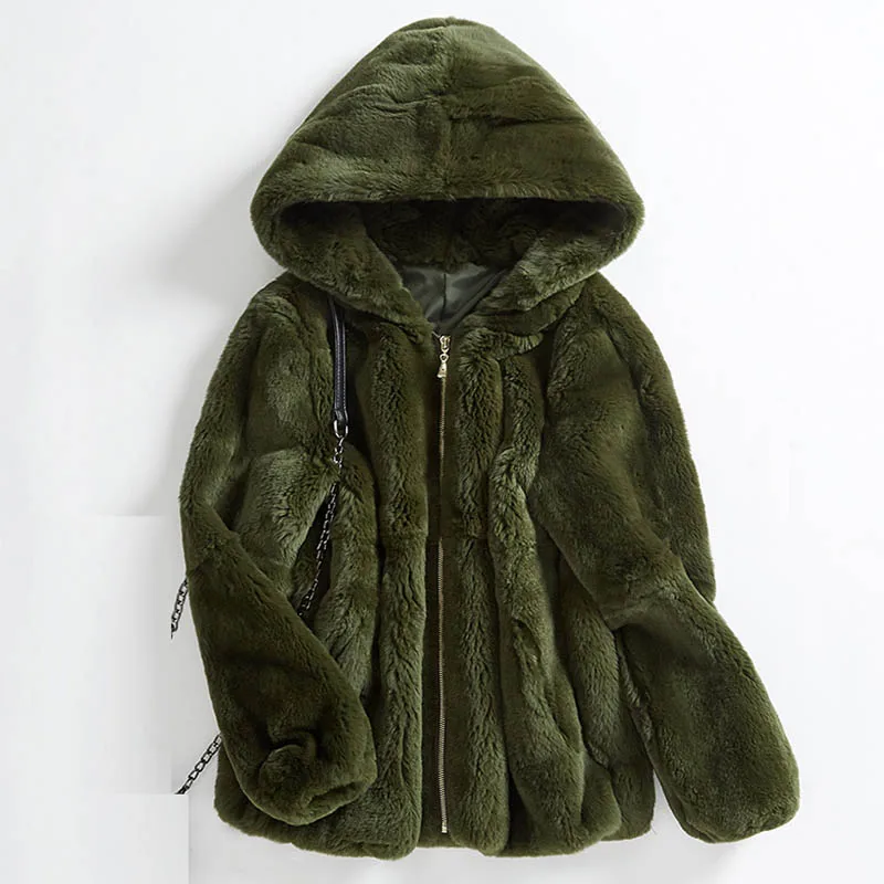 

2019 Autumn Winter Real/Genuine Rex Rabbit Fur Coat Women Winter Natural Rex Rabbit Fur Coat/Jacket with Hood A099