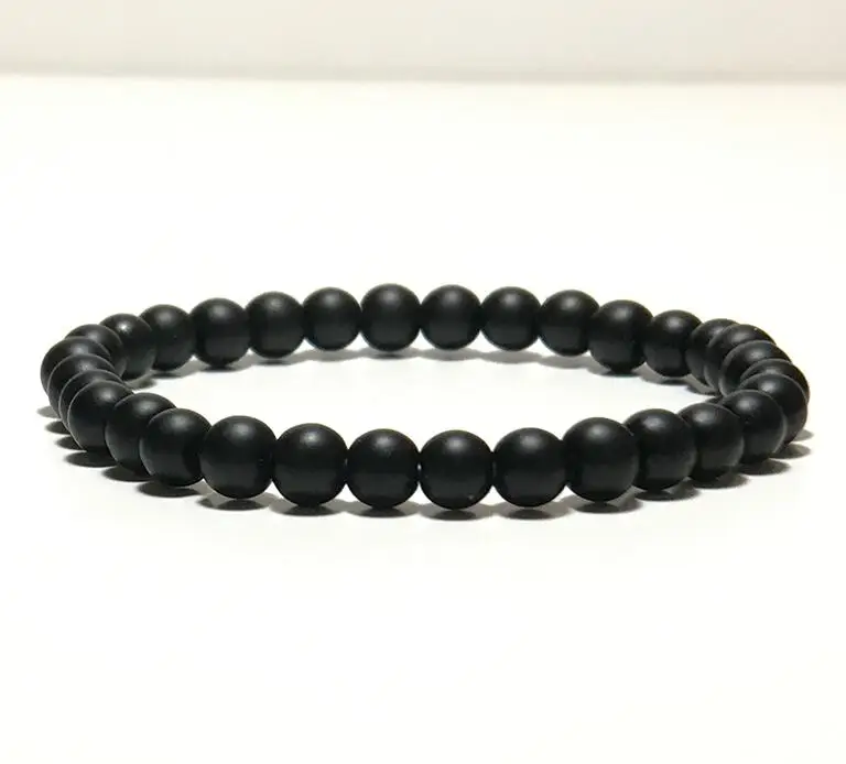 Noter Natural Matte Bracelet Stone Men 4mm 6mm 8mm 10mm 12mm Round Onyx Beaded Braslet Male Accessories Pulseira Husband Gift - Окраска металла: 6mm