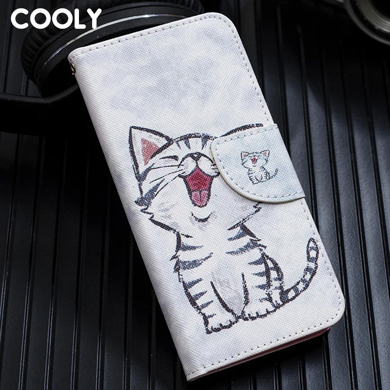 

COOLY Leather Wallet Flip Case For Huawei Y5 Y6 Pro 2017 Y7 Y6 Y5 Prime 2018 Y7 Y6 2019 Back Cover Cat Leaf Marble Phone Coque