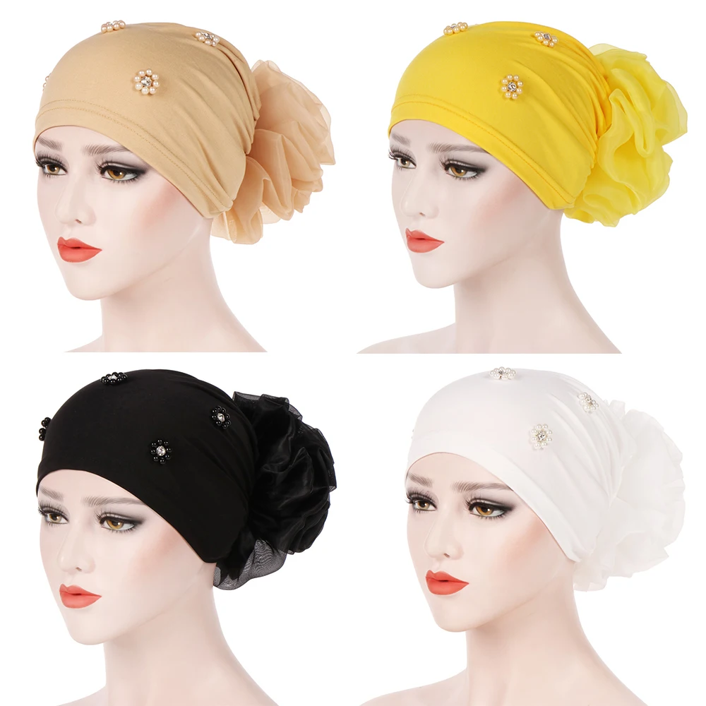 Головной женский мусульманский шарф хиджаб с цветочным узором для выпадения волос Элегантный тюрбан Кепка обертывание раком с оборками химиотерапия шляпа шапочка шарф повседневный черный для девочек