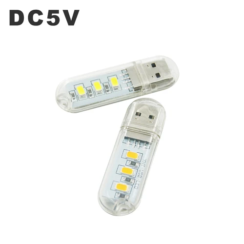LED USB 야간 조명 휴대용 U 디스크 램프, 다채로운 미니 책 조명, DC5V 파워 뱅크 전원 캠핑 전구, 3LED, 1.5W 독서 램프 4