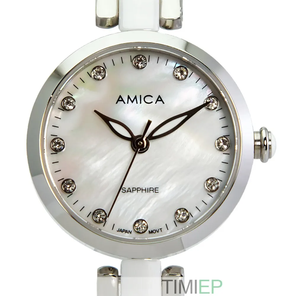Amica Для женщин D-керамика кварц сапфир Серебряный тон Нержавеющая сталь наручные Часы a-1-1